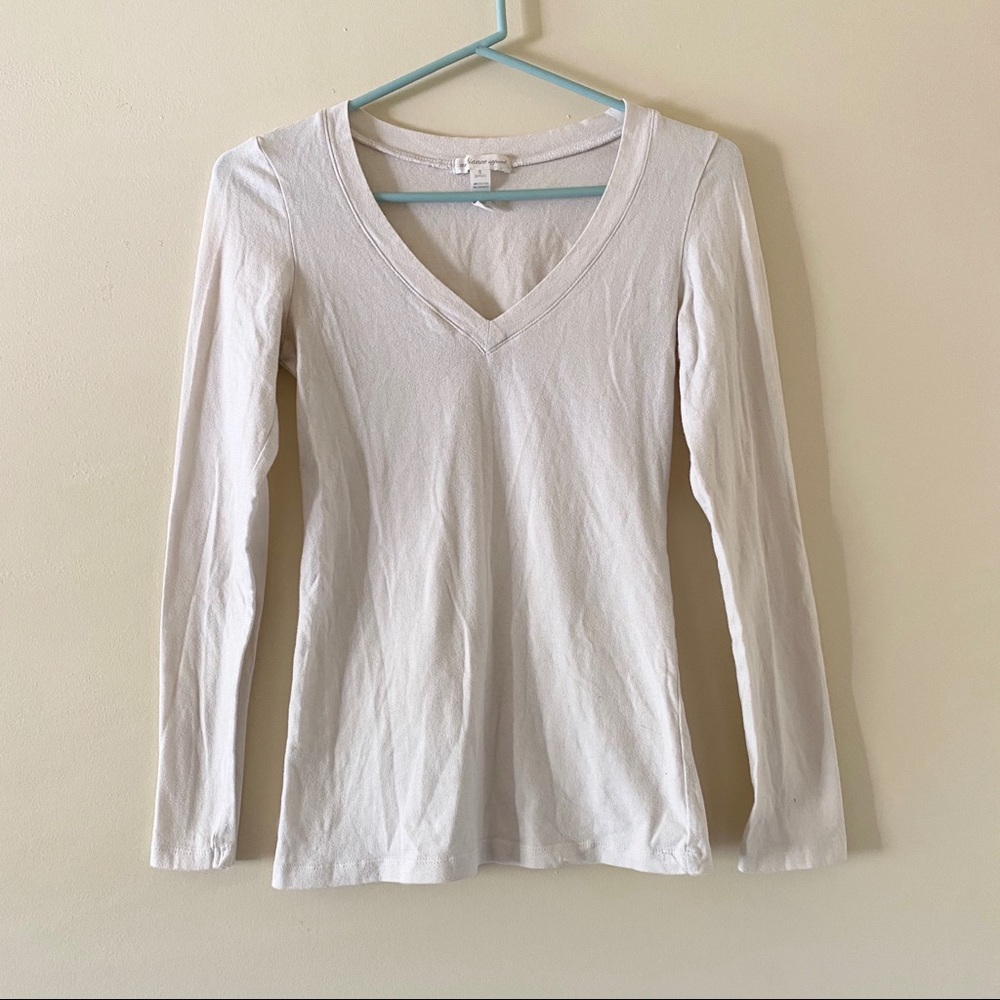 White Long Sleeve V-Neck Shirt